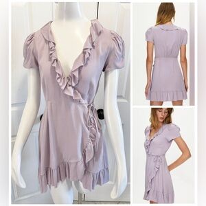 Aritzia Sunday Best Ruffle Wrap Mini Dress in Hazy Lilac Size XS